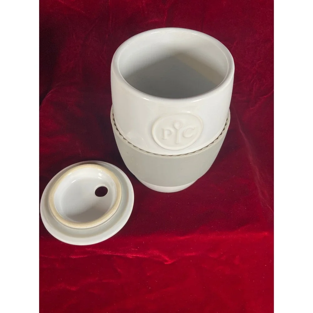 Pampered Chef Ceramic Egg Cooker White with Gray Silicone Sleeve 1529